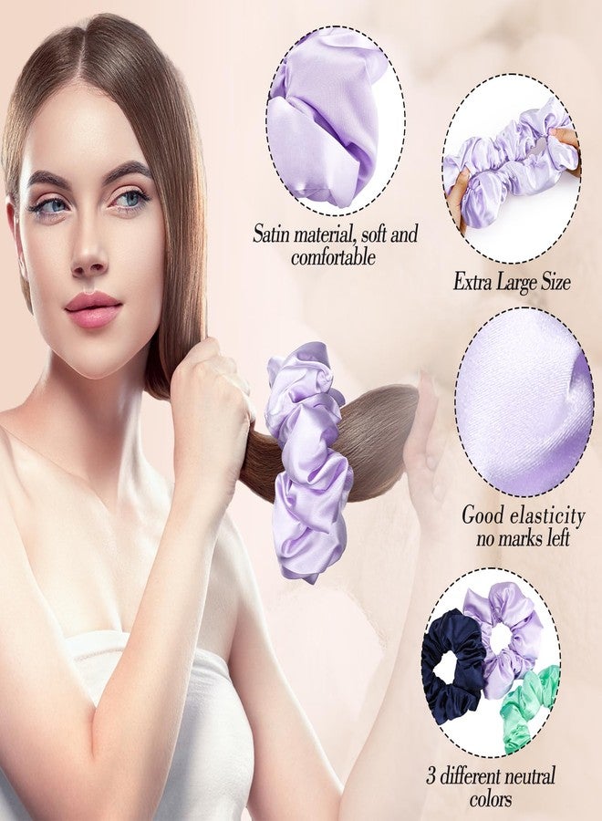 obeoby 3Pcs Satin Hair Scrunchies, Large Sleepy Hair Tie Scrunchie for Thick Curls Ponytail Holders Valentine's Day Gifts for Wife - Image 2